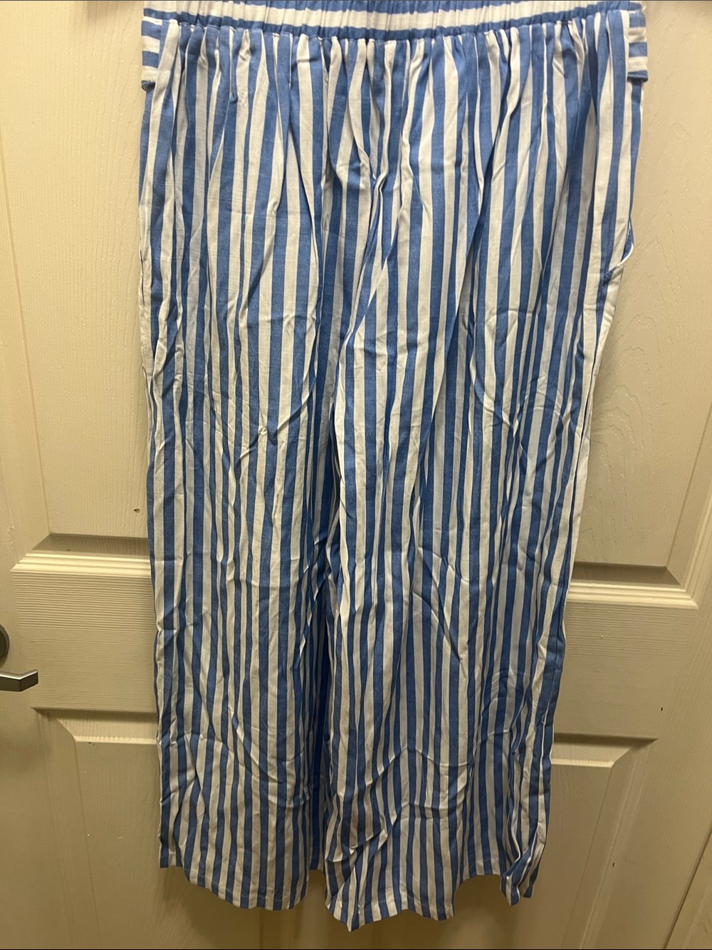 Blue & White Vertical Stripe Wide-Leg Pants with Tag S - Picture 5 of 7